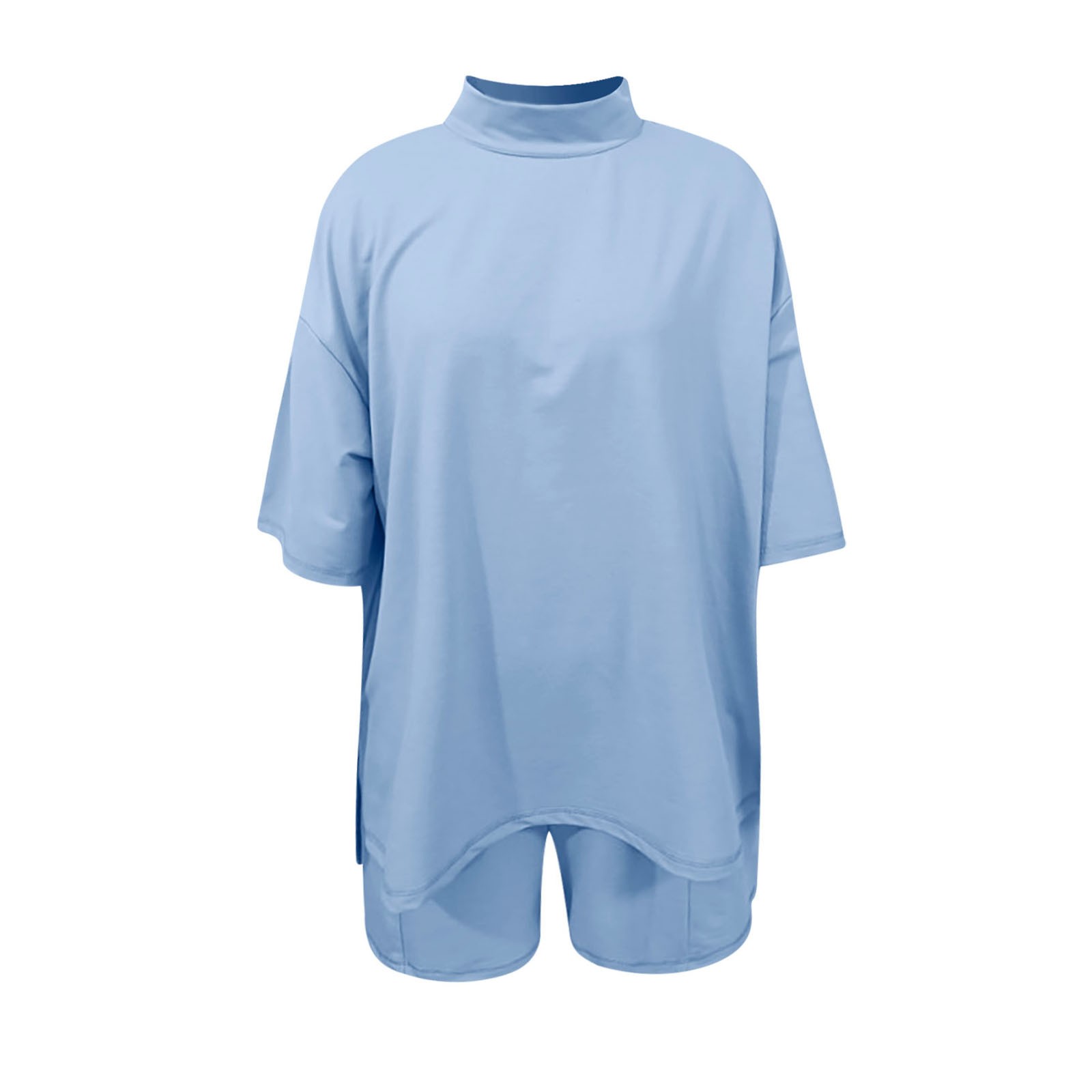 thumbnail image 4 of Conjunto de pantalones cortos y camiseta de manga media para mujer: conjunto de dos piezas oversize con cuello redondo para entrenar en verano, 4 of 4